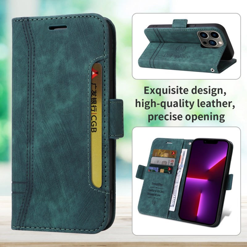 iPhone Compatible Flip-style Card Slot Phone Case with Wrist Strap and Buckle